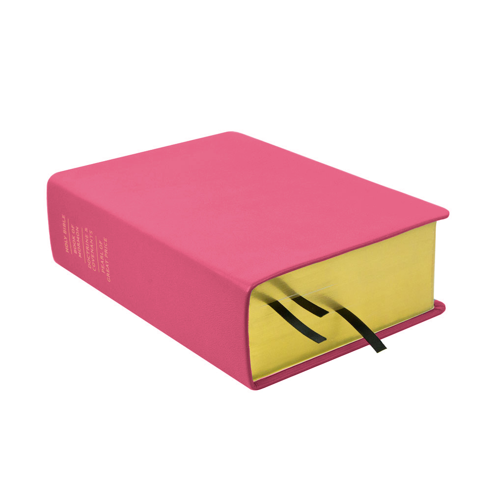 Large Classic Pink LDS Scriptures | Leather Quad, Custom Name